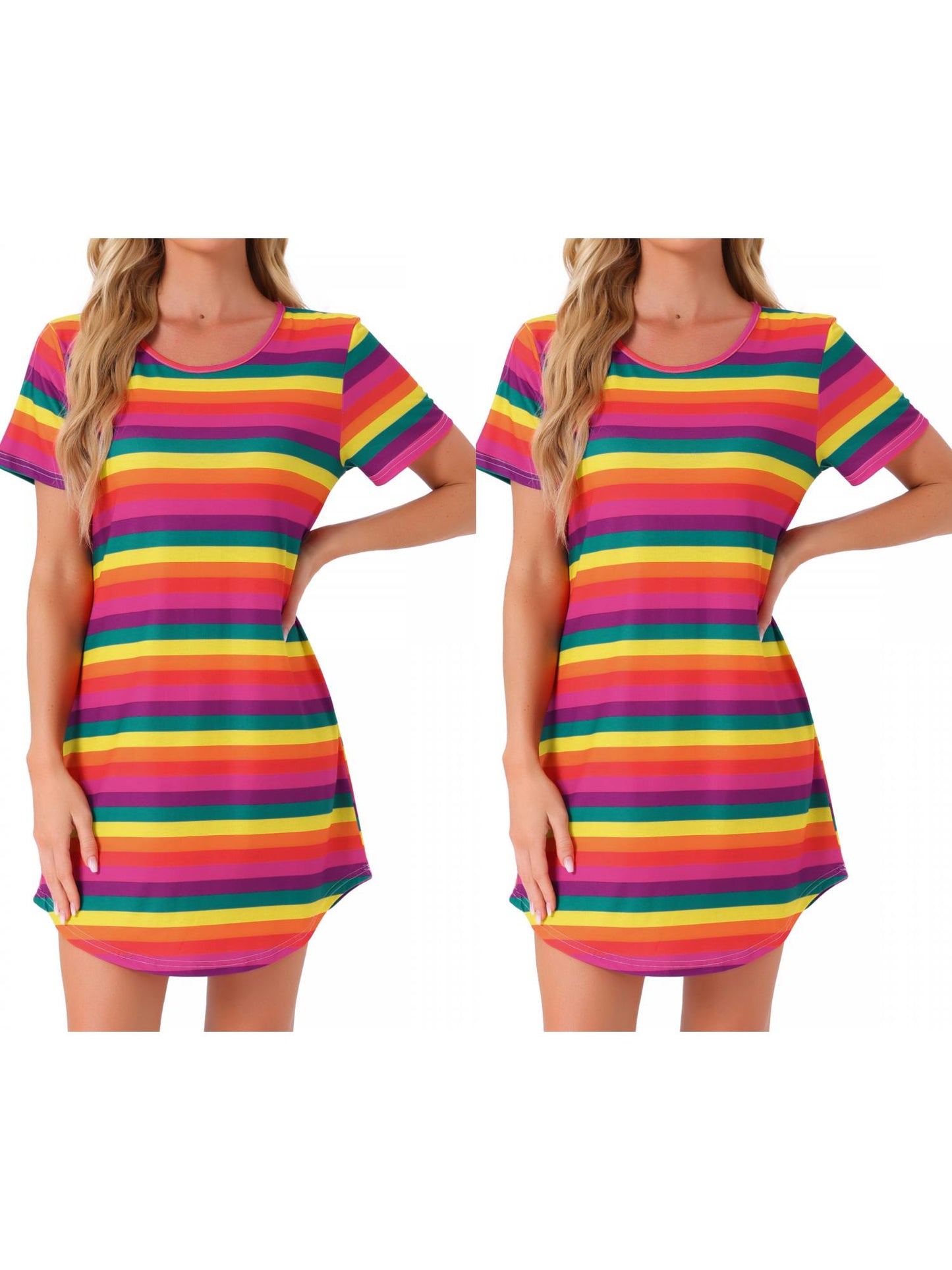 [PACK SALES] Women's 2 Pieces Short Sleeve Nightgowns Striped T-Shirt Sleepshirt Loungewear Dress