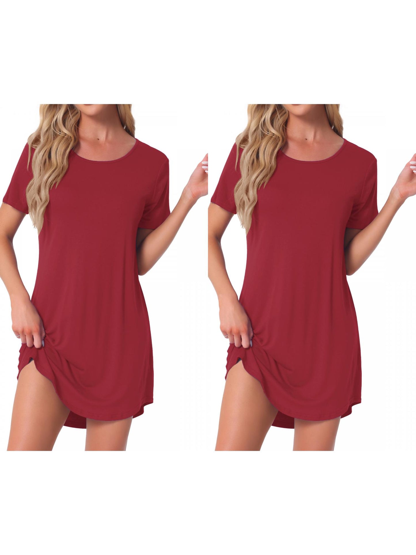 [PACK SALES] Women's 2 Pieces Short Sleeve Nightgowns Striped T-Shirt Sleepshirt Loungewear Dress