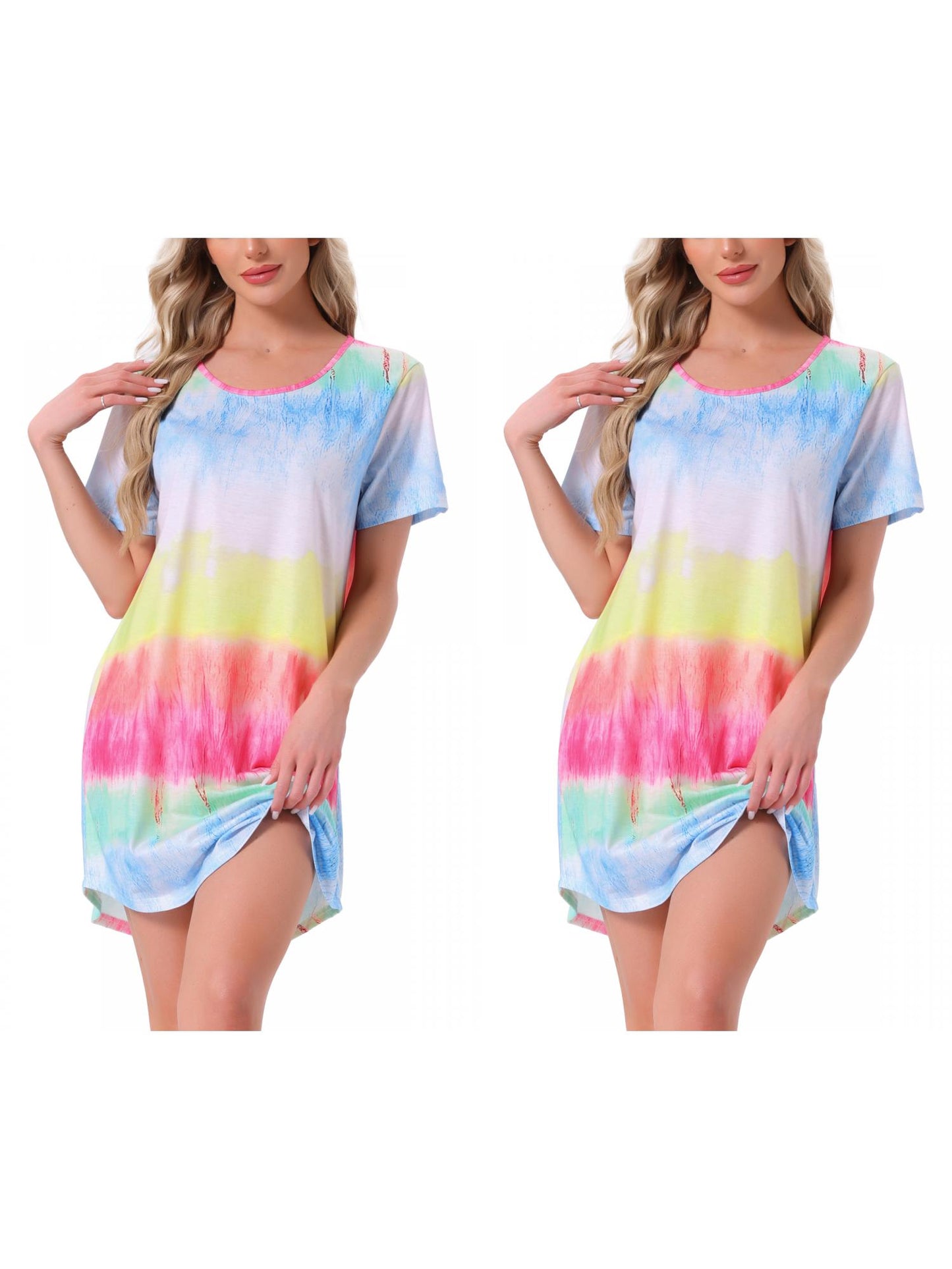 [PACK SALES] Women's 2 Pieces Short Sleeve Nightgowns Striped T-Shirt Sleepshirt Loungewear Dress