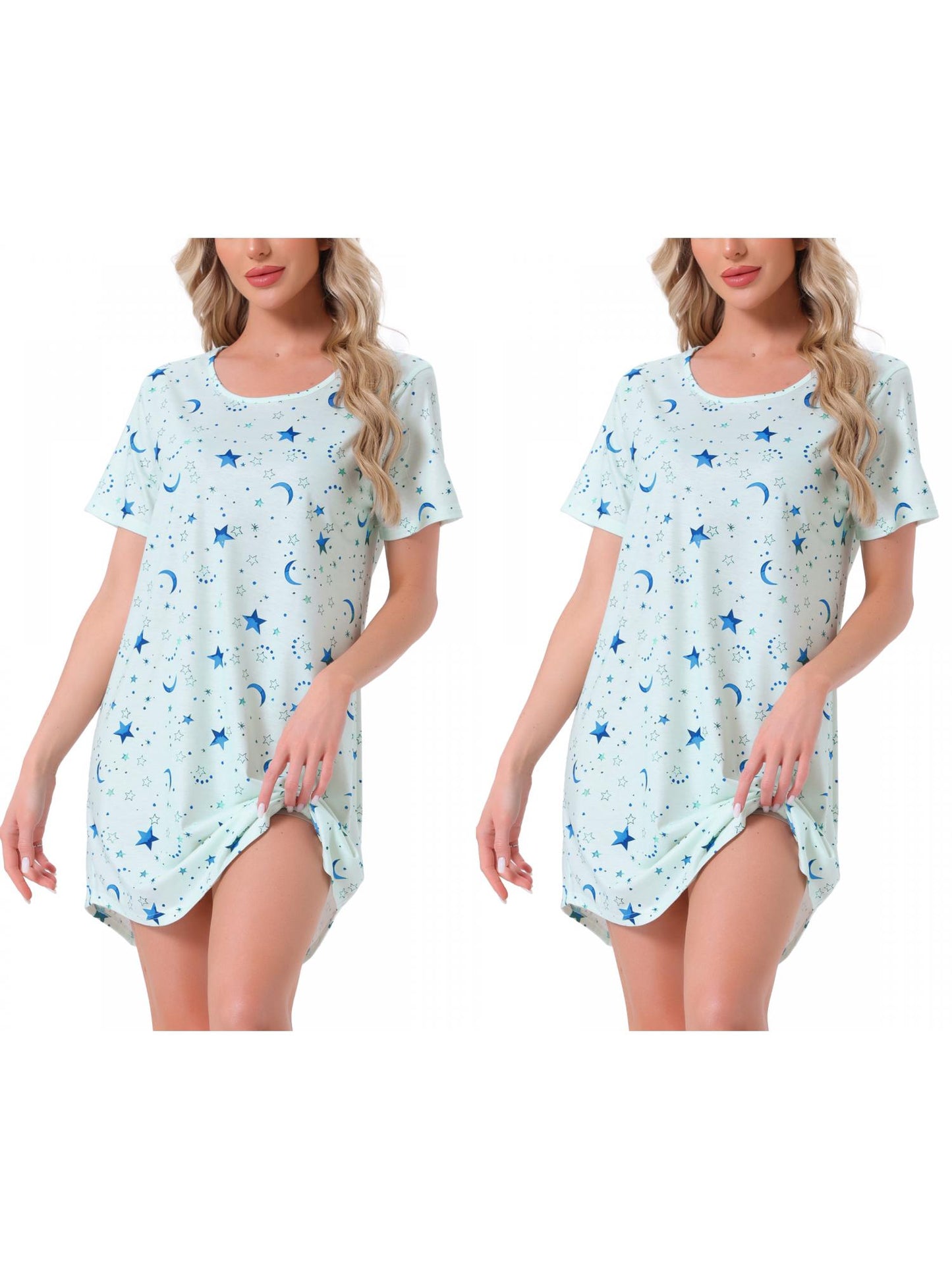 [PACK SALES] Women's 2 Pieces Short Sleeve Nightgowns Striped T-Shirt Sleepshirt Loungewear Dress