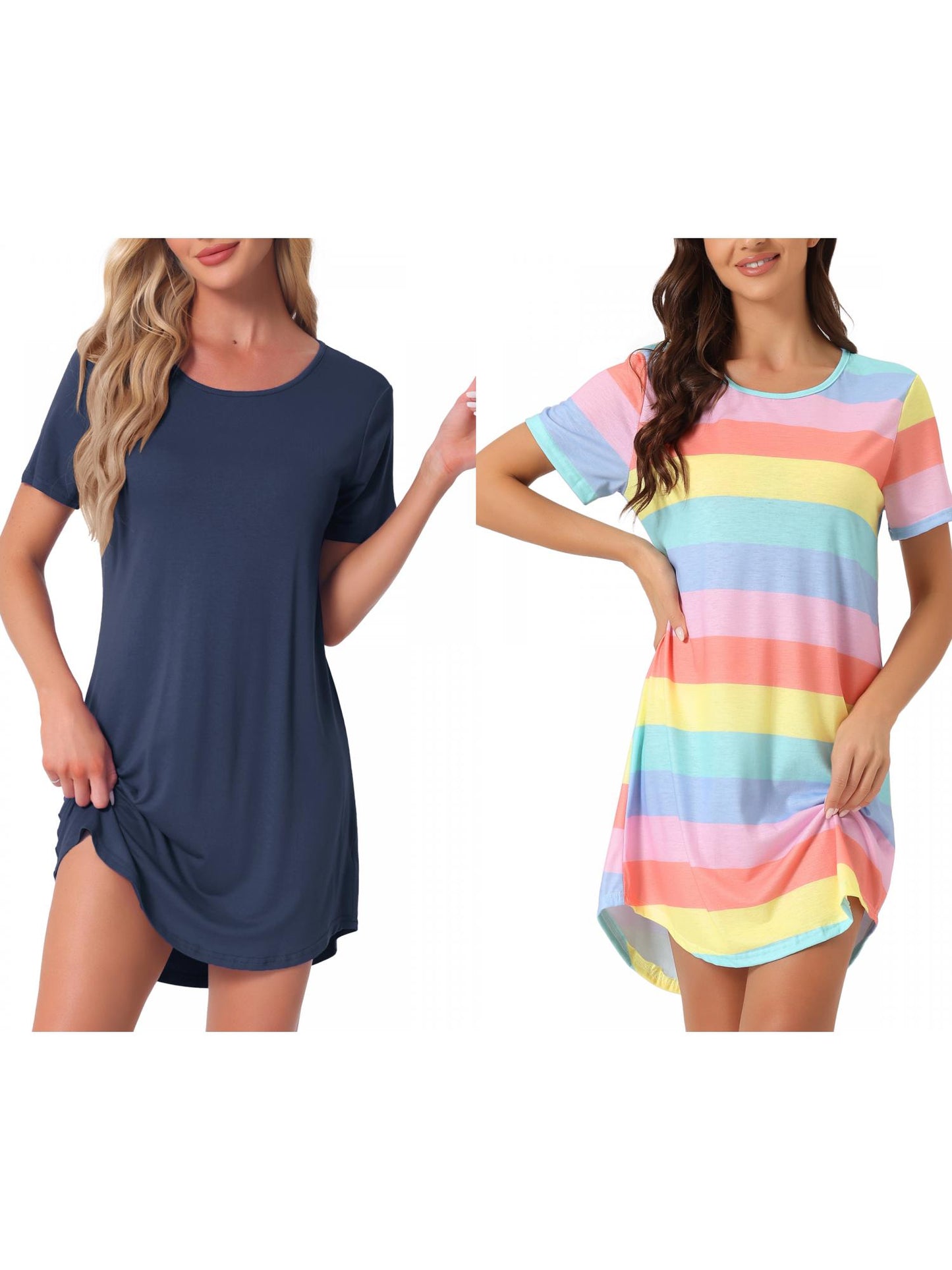 [PACK SALES] Women's 2 Pieces Short Sleeve Nightgowns Striped T-Shirt Sleepshirt Loungewear Dress