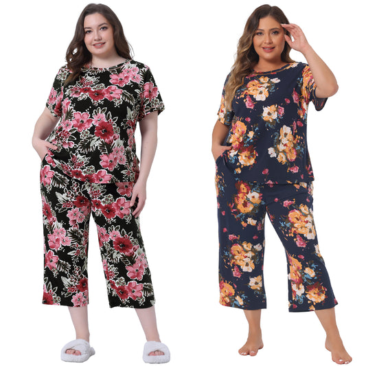 [PACK SALES] Women's Plus Size 2 Pieces Pajama Set Short Sleeve Sleepwear Soft Sleepwear Lounge Set Loungewear