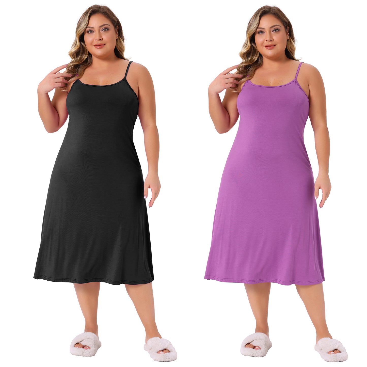 [PACK SALES] Women's Plus Size 2 Pieces Nightgown Spaghetti Strap Slip Cami Lounge Sleepdress