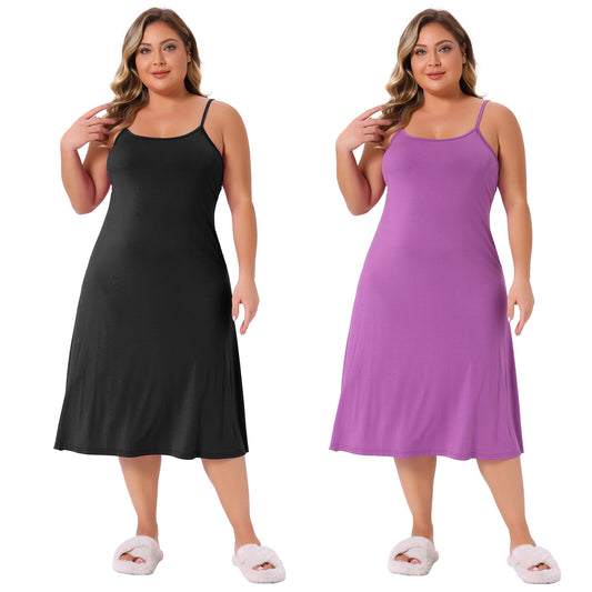 [PACK SALES] Women's Plus Size 2 Pieces Nightgown Spaghetti Strap Slip Cami Lounge Sleepdress