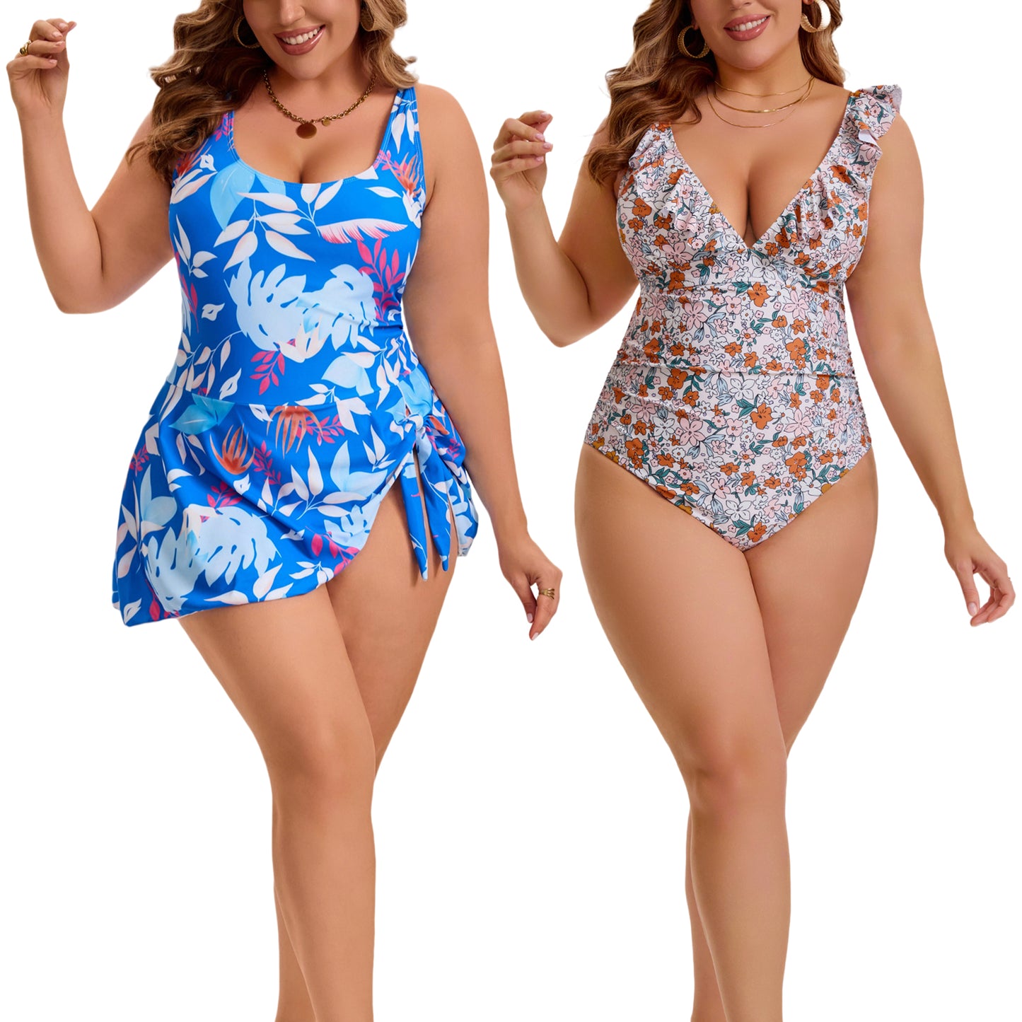 [PACK SALES] Women's Plus Size 2 Pieces Swimsuits Push Up Removable Bra Pads Beach One-Piece Bathing Suit