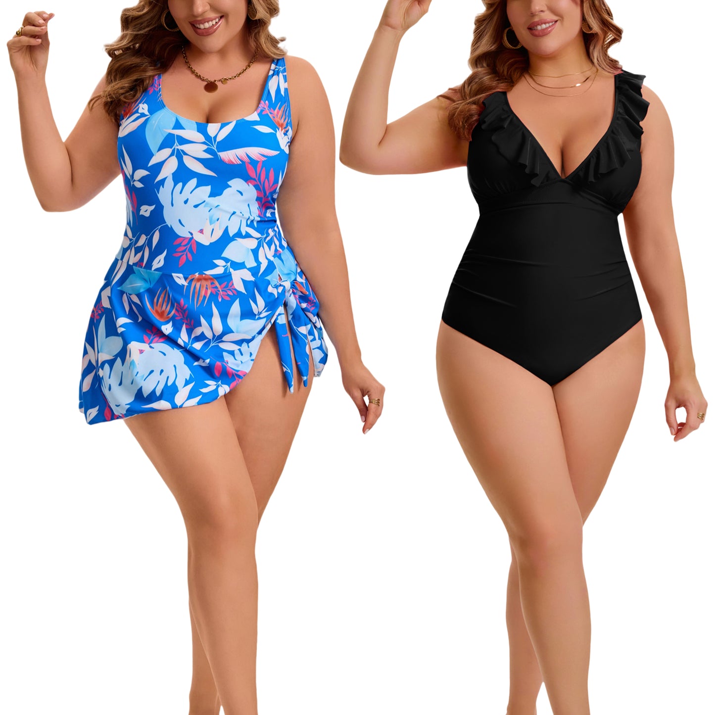 [PACK SALES] Women's Plus Size 2 Pieces Swimsuits Push Up Removable Bra Pads Beach One-Piece Bathing Suit