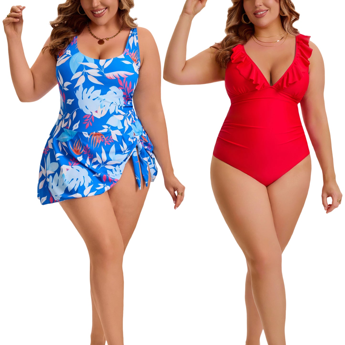 [PACK SALES] Women's Plus Size 2 Pieces Swimsuits Push Up Removable Bra Pads Beach One-Piece Bathing Suit
