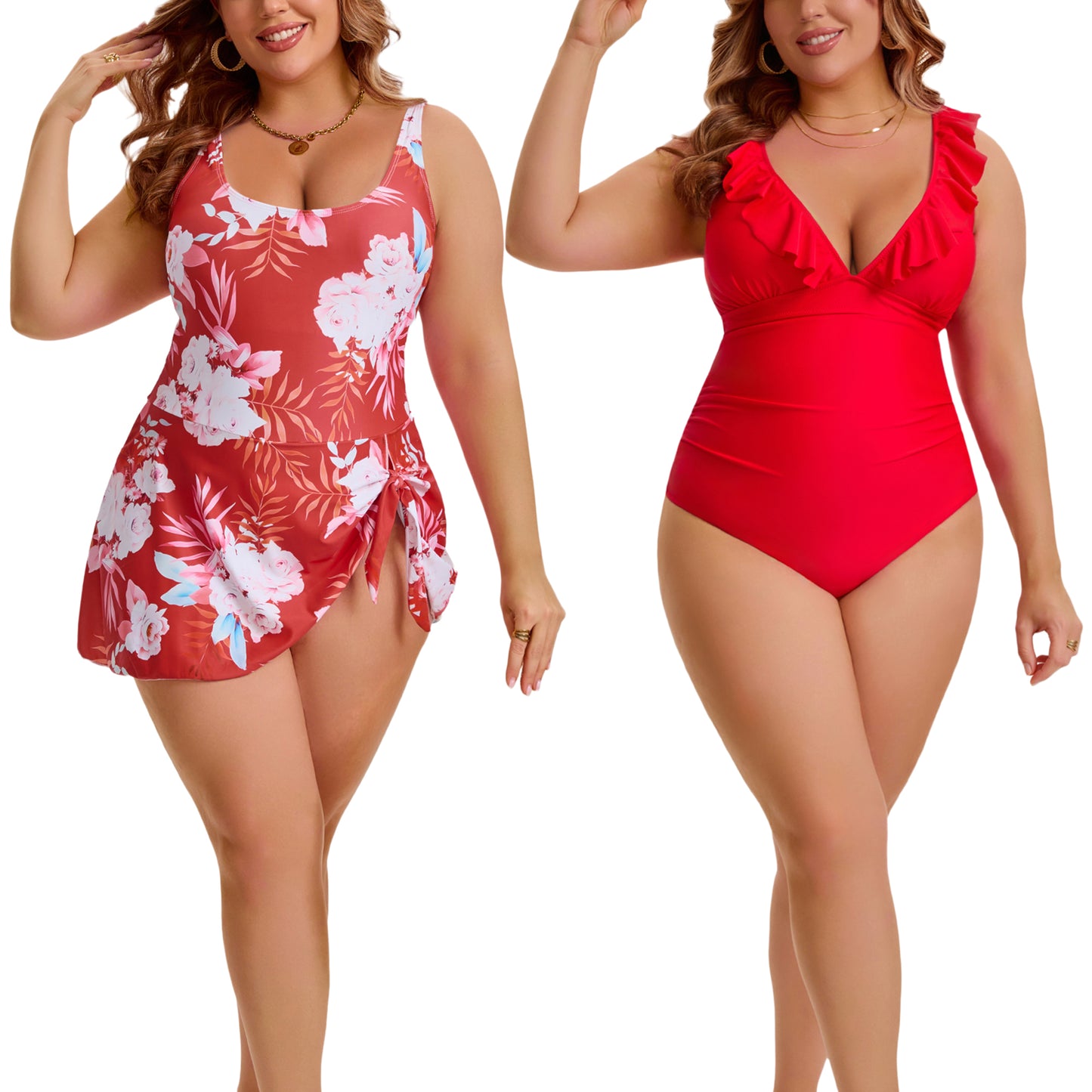 [PACK SALES] Women's Plus Size 2 Pieces Swimsuits Push Up Removable Bra Pads Beach One-Piece Bathing Suit
