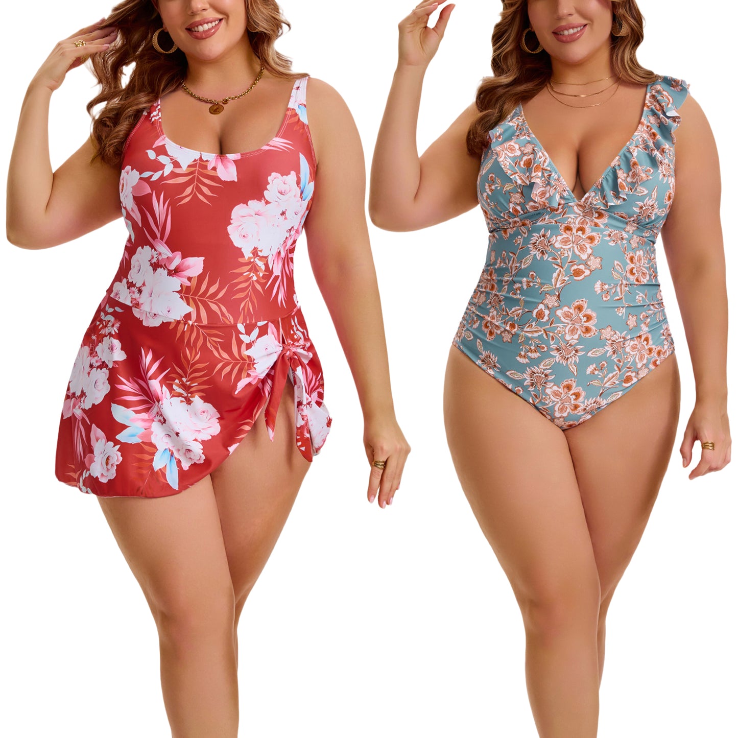 [PACK SALES] Women's Plus Size 2 Pieces Swimsuits Push Up Removable Bra Pads Beach One-Piece Bathing Suit