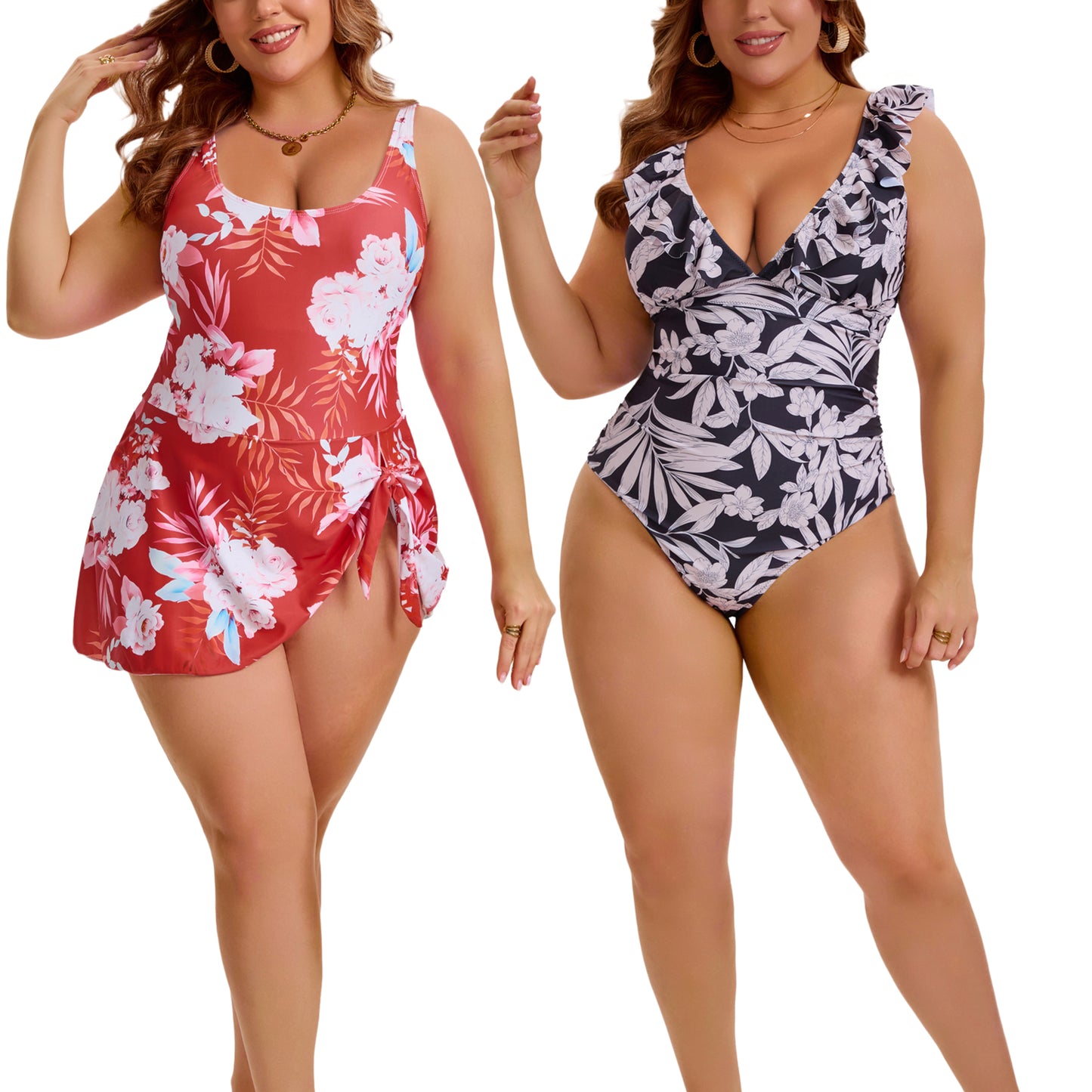 [PACK SALES] Women's Plus Size 2 Pieces Swimsuits Push Up Removable Bra Pads Beach One-Piece Bathing Suit