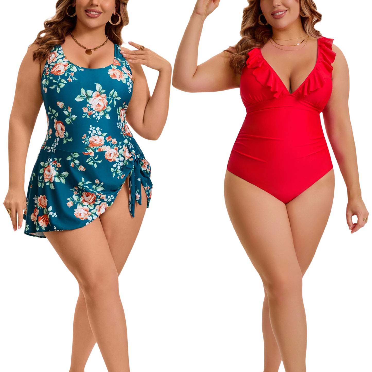 [PACK SALES] Women's Plus Size 2 Pieces Swimsuits Push Up Removable Bra Pads Beach One-Piece Bathing Suit