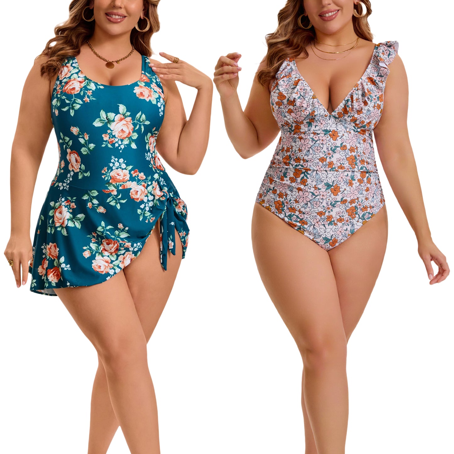[PACK SALES] Women's Plus Size 2 Pieces Swimsuits Push Up Removable Bra Pads Beach One-Piece Bathing Suit