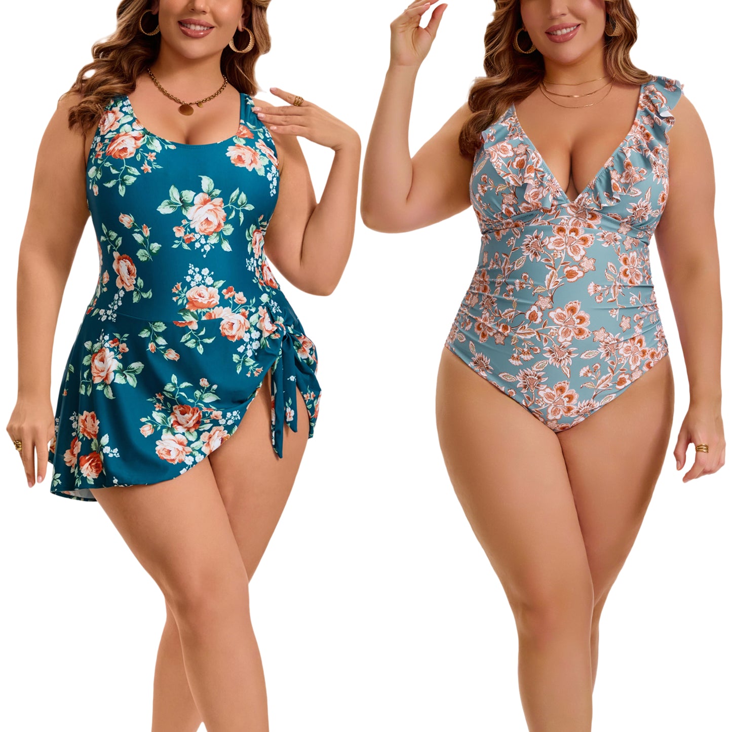 [PACK SALES] Women's Plus Size 2 Pieces Swimsuits Push Up Removable Bra Pads Beach One-Piece Bathing Suit