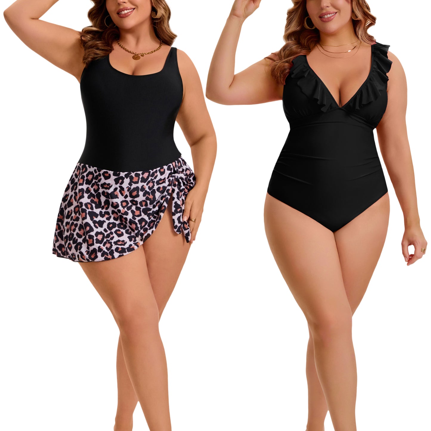[PACK SALES] Women's Plus Size 2 Pieces Swimsuits Push Up Removable Bra Pads Beach One-Piece Bathing Suit