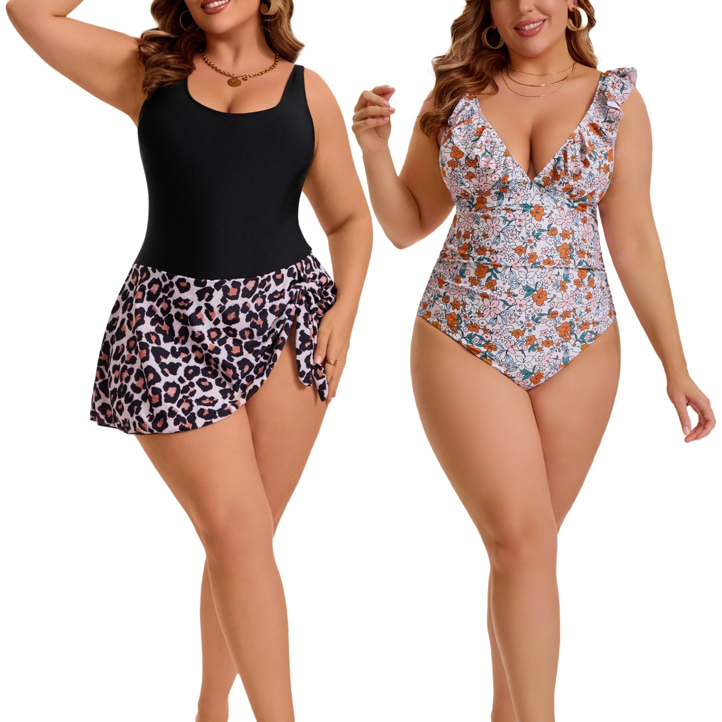 [PACK SALES] Women's Plus Size 2 Pieces Swimsuits Push Up Removable Bra Pads Beach One-Piece Bathing Suit