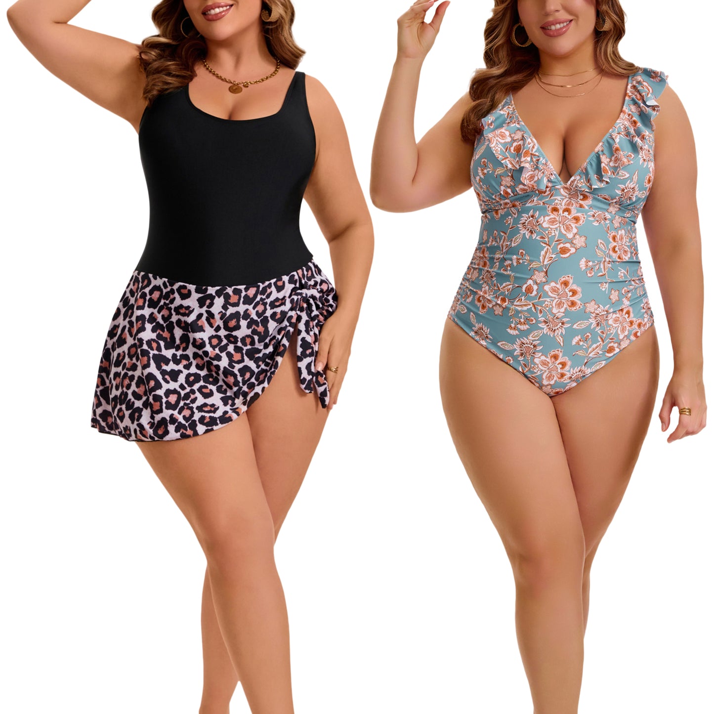 [PACK SALES] Women's Plus Size 2 Pieces Swimsuits Push Up Removable Bra Pads Beach One-Piece Bathing Suit