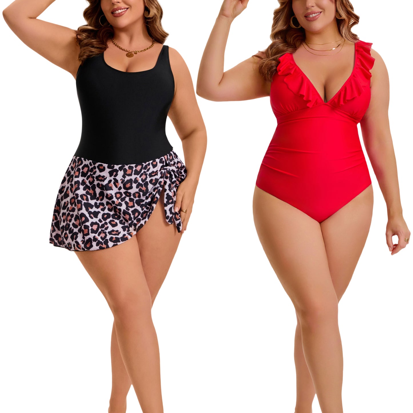 [PACK SALES] Women's Plus Size 2 Pieces Swimsuits Push Up Removable Bra Pads Beach One-Piece Bathing Suit