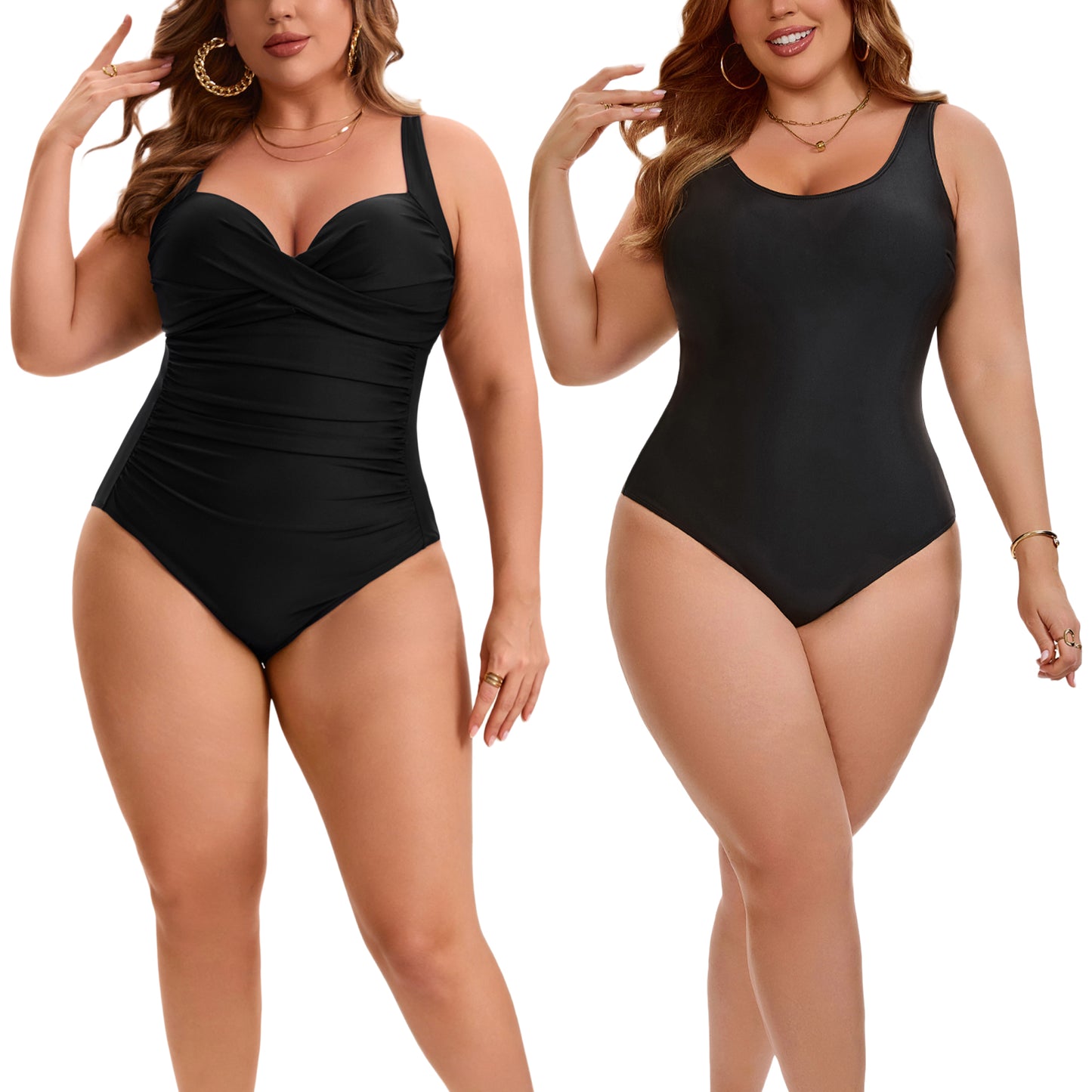 [PACK SALES] Women's Plus Size 2 Pieces Swimwear Front Cross Push Up Swimsuits Ruched Beach Vacation Bathing Suit