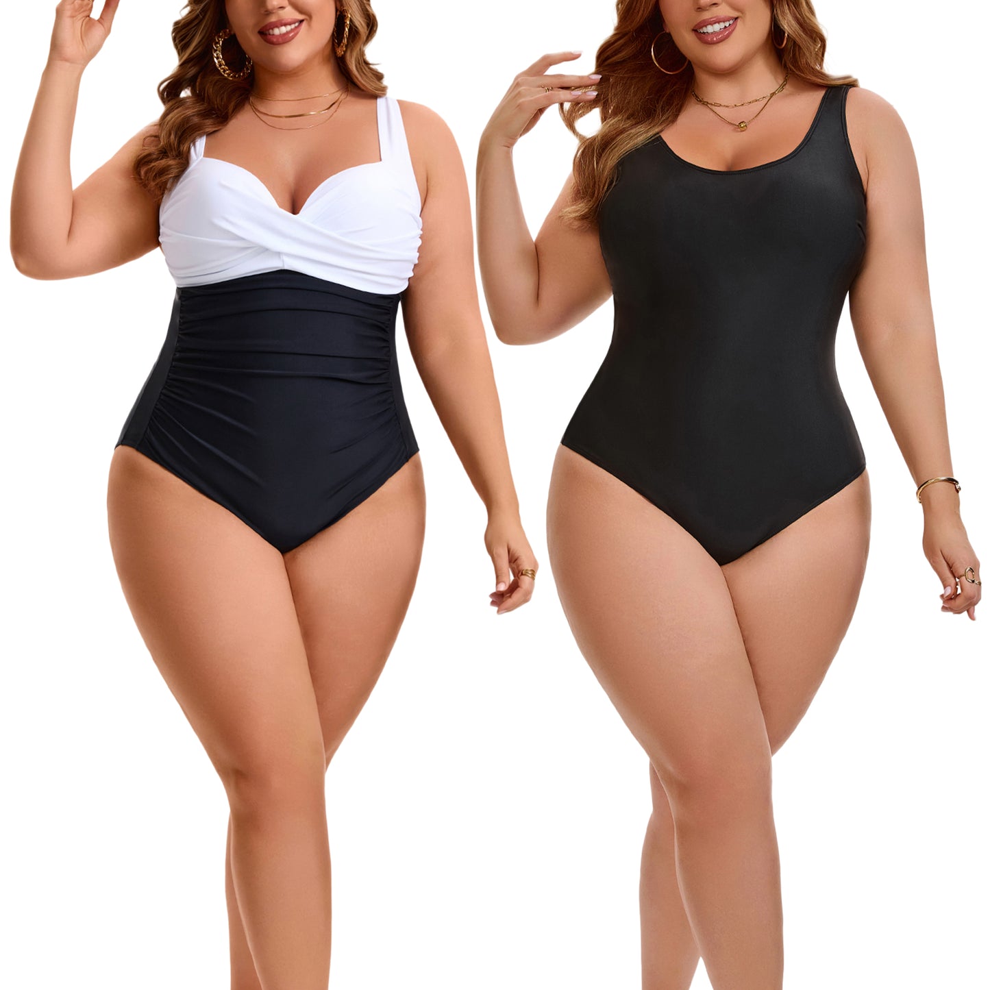 [PACK SALES] Women's Plus Size 2 Pieces Swimwear Front Cross Push Up Swimsuits Ruched Beach Vacation Bathing Suit