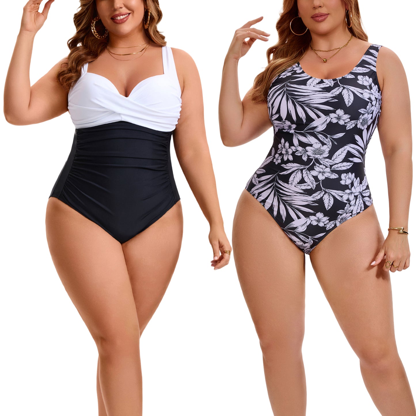 [PACK SALES] Women's Plus Size 2 Pieces Swimwear Front Cross Push Up Swimsuits Ruched Beach Vacation Bathing Suit