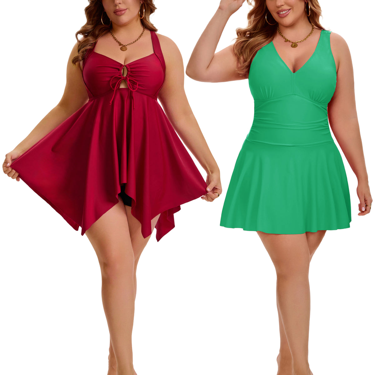 [PACK SALES] Women's Plus Size 2 Sets Swimsuit Push Up Bathing Suits Tankini with Board Shorts