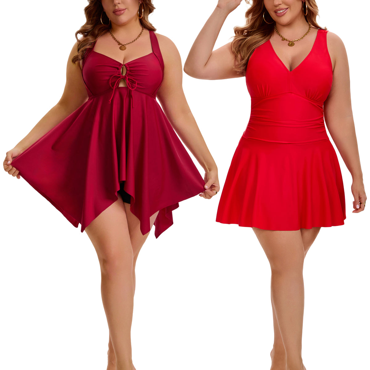 [PACK SALES] Women's Plus Size 2 Sets Swimsuit Push Up Bathing Suits Tankini with Board Shorts