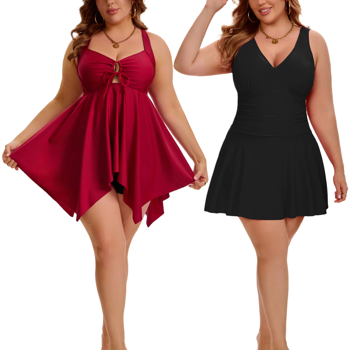 [PACK SALES] Women's Plus Size 2 Sets Swimsuit Push Up Bathing Suits Tankini with Board Shorts