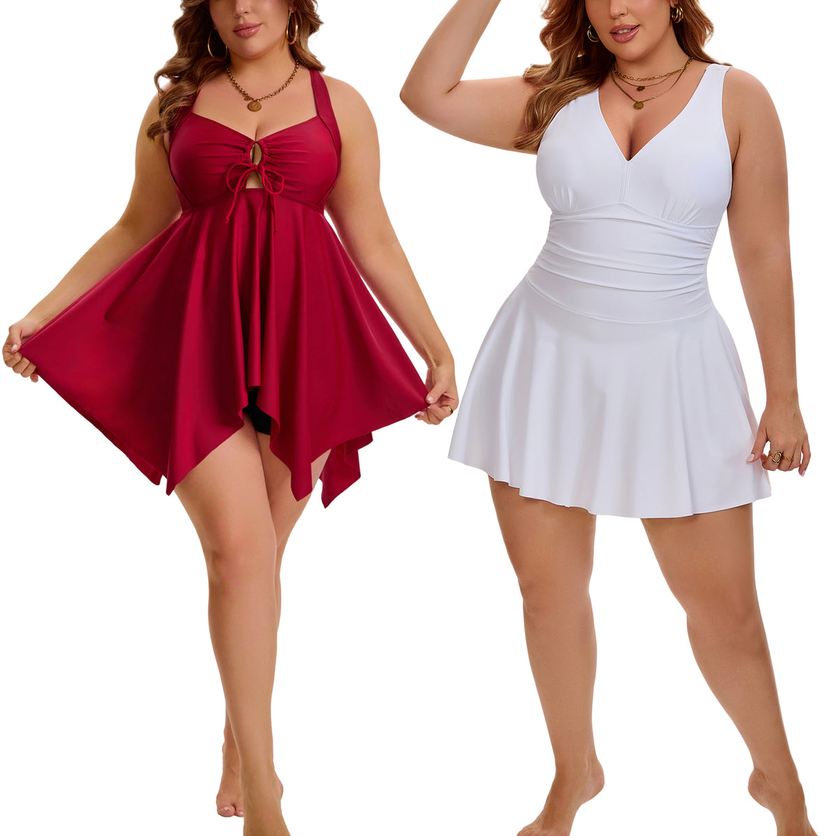 [PACK SALES] Women's Plus Size 2 Sets Swimsuit Push Up Bathing Suits Tankini with Board Shorts